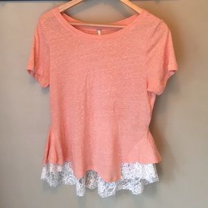 Free People Peach and Lace Top